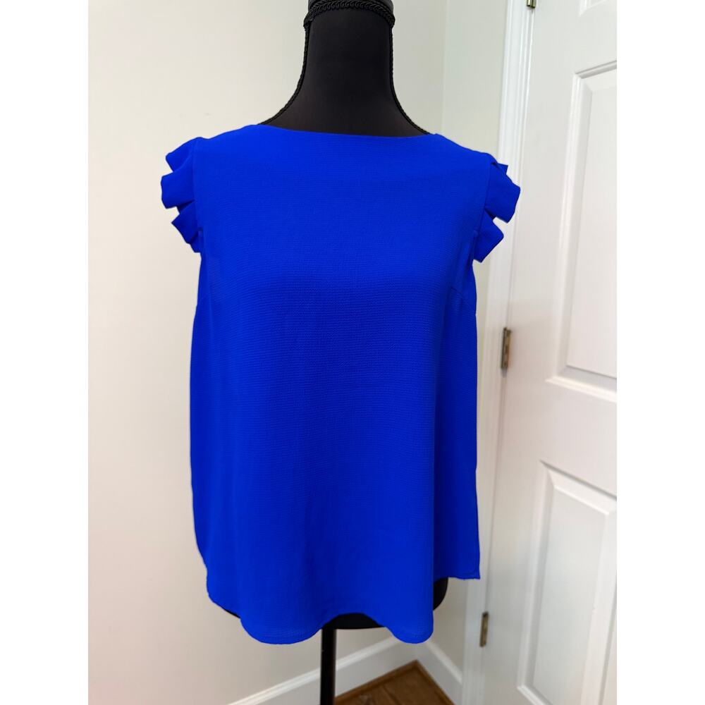 Monteau Cobalt Blue Ruffle Flutter Sleeve Blouse